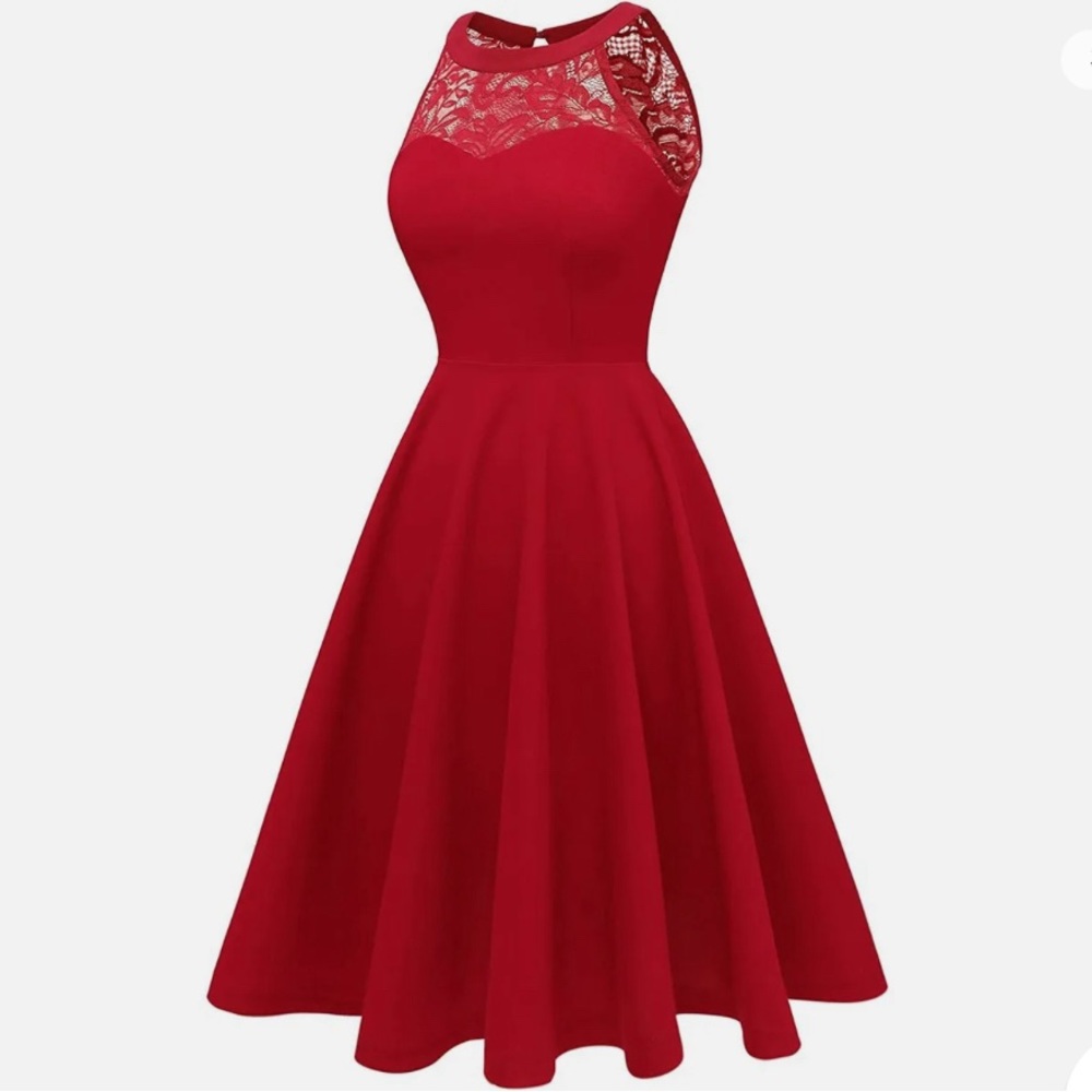 Sleeveless high neck halter top red cocktail dress- never worn